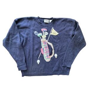 Vintage Blue Northern Reflections Golf Bag and Clubs Fisherman Sweater Size XL